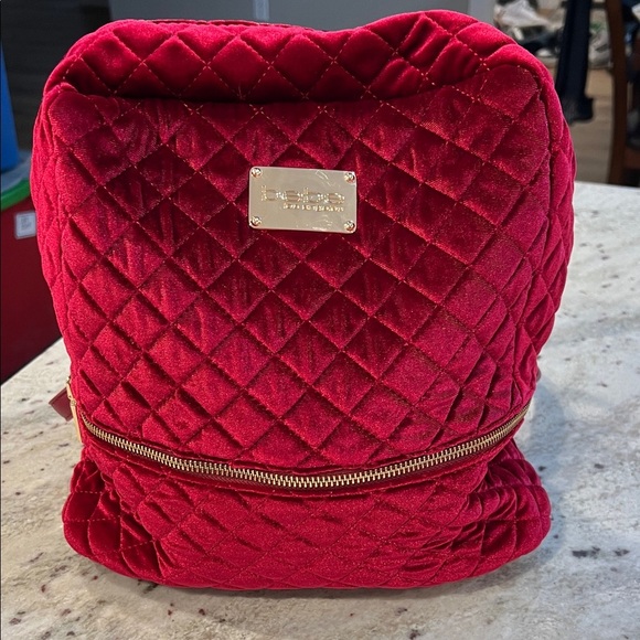 Bebe Red Quilted Velvet Backpack - Picture 1 of 13